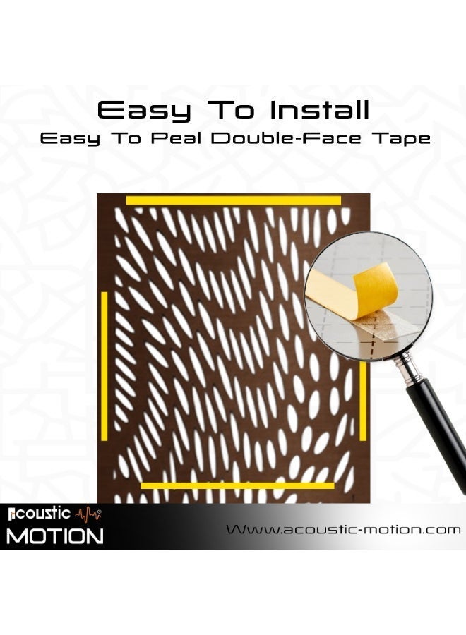 أكويستك موشان لوحات جدارية خشبية من خشب MDF من ACOUSTIC MOTION®، بتصميم TRIPPY مع شريط لاصق مزدوج الوجه، لون بني عصري، مناسبة للمنزل، غرفة المعيشة، غرفة النوم، المكتب والفندق، 25×50×0.5 سم، طقم من 4 قطع - Image 4
